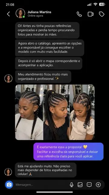 Conversa de trancista sobre apresentar modelos às mães