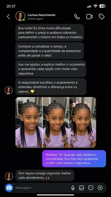 Conversa de trancista sobre precificação dos atendimentos
